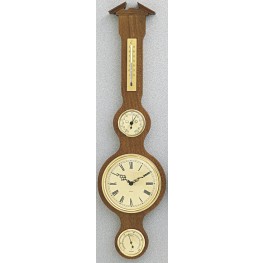 Barometr s teploměrem vlhkoměrem a hodinami na dřevěné podložce B204982