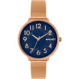 MINET MWL5176 Rose gold dámské hodinky PRAGUE Blue Flower MESH s čísly