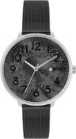 MINET MWL5165 Stříbrno-černé dámské hodinky PRAGUE Black Flower MESH s čísly