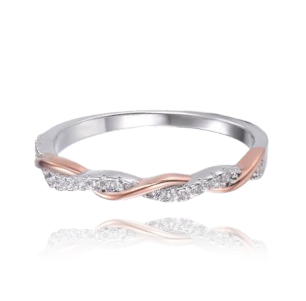 MINET Elegantní Rose gold stříbrný prsten s bílými zirkony
