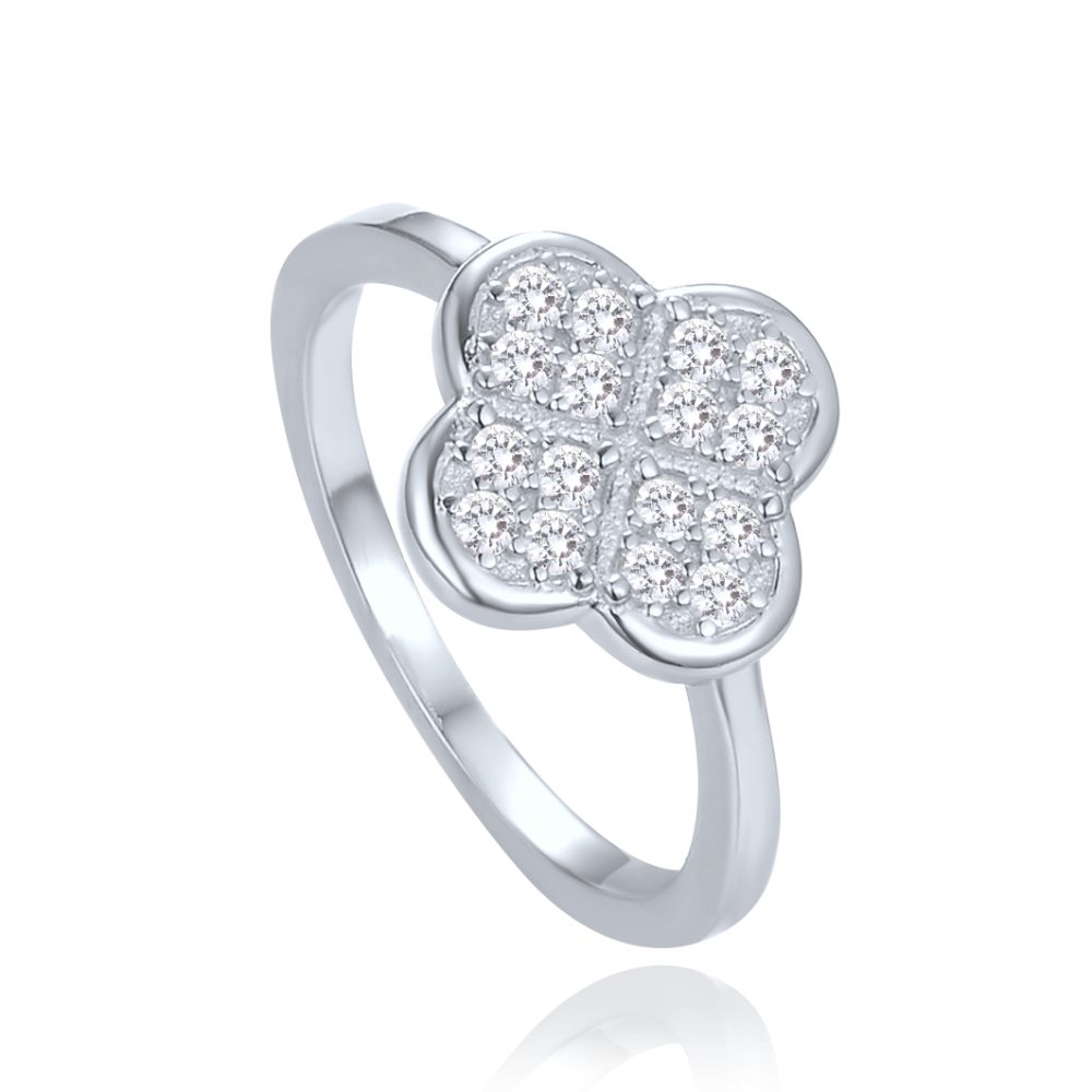 MINET 925/1000 Stříbrný prsten čtyřlístek s bílými zirkony JMAS7058SR
