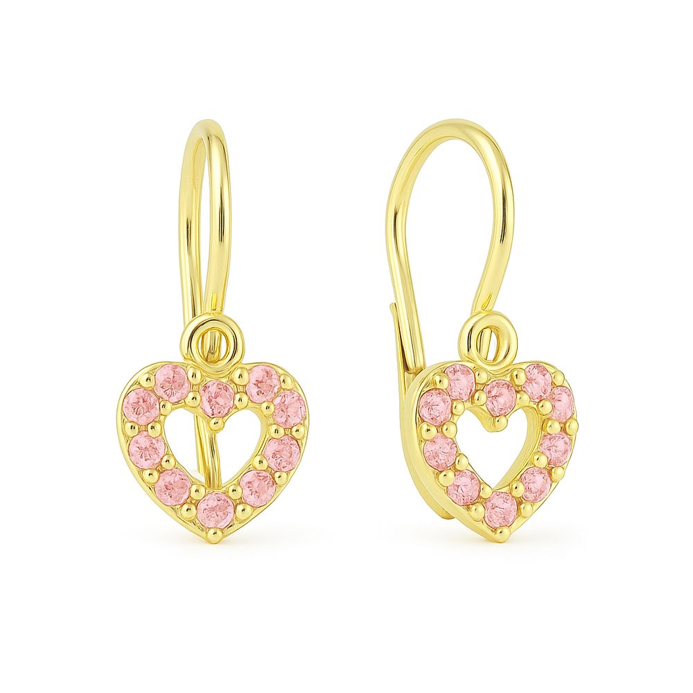 Zlaté naušnice srdíčka růžová brizura