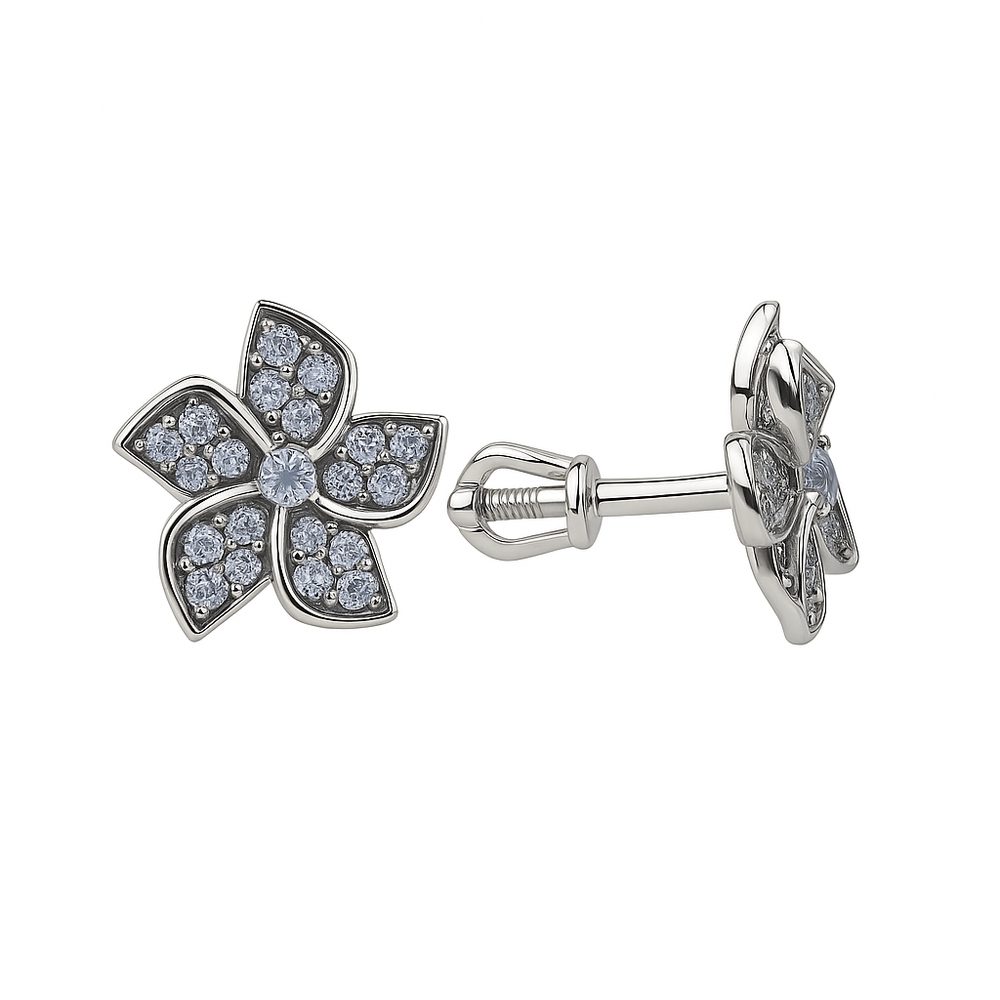 Zlaté náušnice z bílého zlata se zirkonem šroubkové